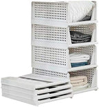 Folding Wardrobe Storage Box 4-Pack Plastic Drawer Organizer Stackable Shelf Baskets Cloth Closet Containers Bin Cubes,Home Office Bedroom Laundry Fold Pull Out Dividers for Clothes,Toys White by jocabo