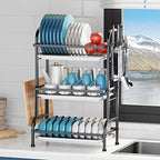 Goldmeet 3 Tier Dish Drying Rack, Large Stainless Steel Over The Sink Dish with Drain Tray, Kitchen Dishes Drying Racks, Dish Racks for Kitchen Counter Storage (Black) - Image 3