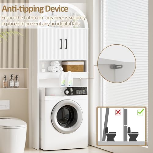 Spurgehom Arch Over The Toilet Storage Cabinet,Bathroom Organizer, White - Image 6