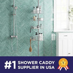 Zenna Home Tension Pole Shower Caddy Corner Organizer, Adjustable Standing Shower Caddy with 4 L-shaped Baskets and Hooks, Rust Resistant Bathroom Tension Rod Organizer, 60 to 97 Inch, Satin Nickel - Image 2