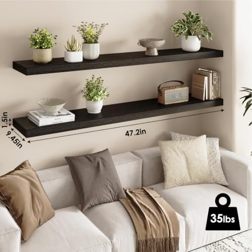 Fixwal Floating Wall Shelves for Decor (Black, Set of 2, 47.2Inch) - Image 3