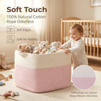 OIASKET 108L Cotton Rope Storage Basket for Living Room and Bedroom 25"x16"x16" Woven Laundry Basket, Heavy Duty Bin for Blankets, Pillows & Toys, Pet-Safe & Scratch-Free, Pink and White - Image 4