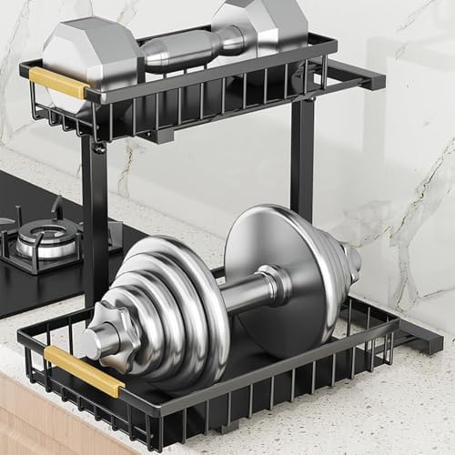 GarveeLife Under Sink Organizer, L-Shape Pull-Out 2-Tier Carbon Steel Storage Organizer with Suction Cups - Space-Saving Cabinet Rack for Kitchen & Bathroom - Easy Access Sliding Design -Black - Image 2
