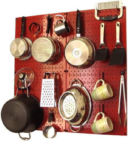 Wall Control Kitchen Pegboard Organizer Pots and Pans Storage Rack Organization Kit with Red Pegboard and Black Accessories by Wall+Control