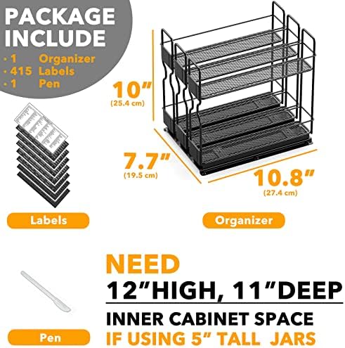 SpaceAid Pull Out Spice Rack Organizer, Heavy Duty Slide Out Seasoning Kitchen Organizer, Cabinet Organizer, with Labels, 7.7" W x10.75 D x10 H, 3 Drawers 2-Tier - Image 6