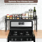 Simple Trending 32.4" Wide Over the Stove Spice Rack with 4 Hooks, Black - Image 3