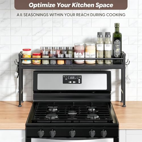 Simple Trending 32.4" Wide Over the Stove Spice Rack with 4 Hooks, Black - Image 3