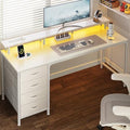 Huuger 55 Inch Computer Desk with Power Outlets and LED Lights, Gaming Desk with 4 Drawers, Office Desk with Monitor Stand, Study Work Home Office, White by Huuger