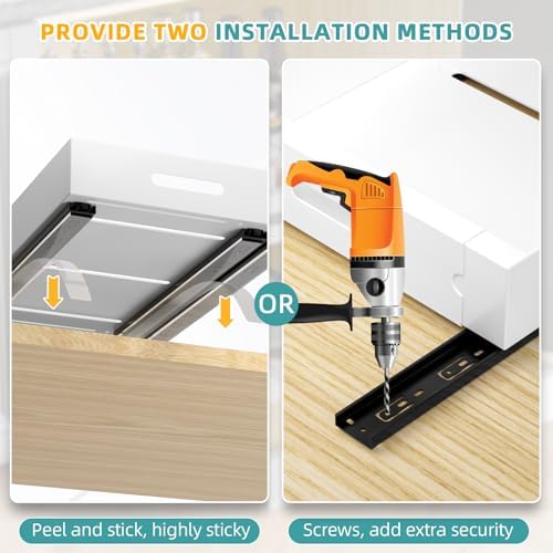 HBL' 1 Pack | 21" Deep Pull Out Cabinet Organizer Adhesive, (13.8" to 22.0") Width Expandable Sturdy Carbon Steel Roll-Out Drawers, Designed for Frameless Cabinets, Slide-Out Shelves for Pantry. - Image 3