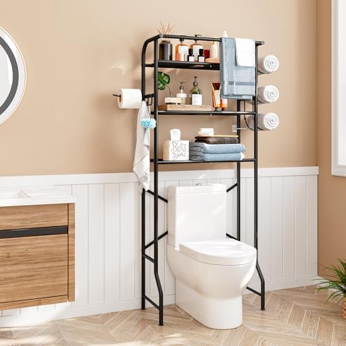 Over The Toilet Storage Shelf 3 Tier Bathroom Organizer Black - Image 2