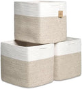 NaturalCozy 13x15x13 Kallax Storage Cubes Bins, 3 Pack | Cotton Rope Cube Storage Bin Woven Baskets for Organizing | Kallax Insert Storage Baskets for Shelves Organizer, Kids Toy, Closet Baby Nursery by NaturalCozy