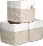 NaturalCozy 13x15x13 Kallax Storage Cubes Bins, 3 Pack | Cotton Rope Cube Storage Bin Woven Baskets for Organizing | Kallax Insert Storage Baskets for Shelves Organizer, Kids Toy, Closet Baby Nursery by NaturalCozy