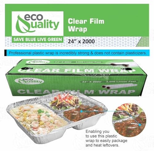 24" x 2000FT Clear Cling PE Food Wrap, Plastic Cling Wrap with Dispenser Cutter Box - BPA Free, Food Safe, Plastic Film Roll, Microwave & Freezer Safe Stretch Wrap for Food Service & Home Use (2) - Image 4
