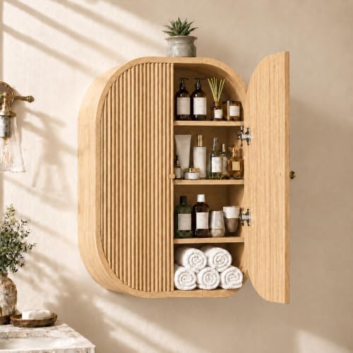 Bathroom Arched Wall Storage Cabinet 4-Tier, Natural by Unknown