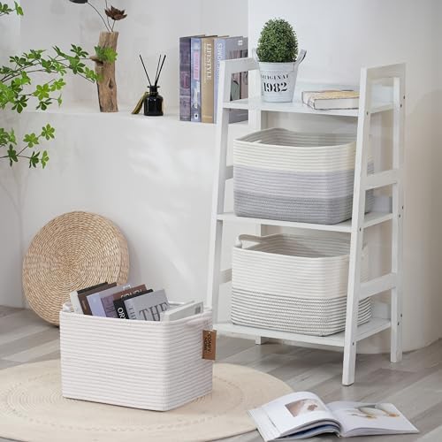 COMFY-HOMI 3PACK Cotton Rope Square Basket with Handles for Shelves| Storage|Baby Basket for GIF|Shoe Basket for Organizing|New13.5" x 11" x 9.5" for Living Room - Image 3