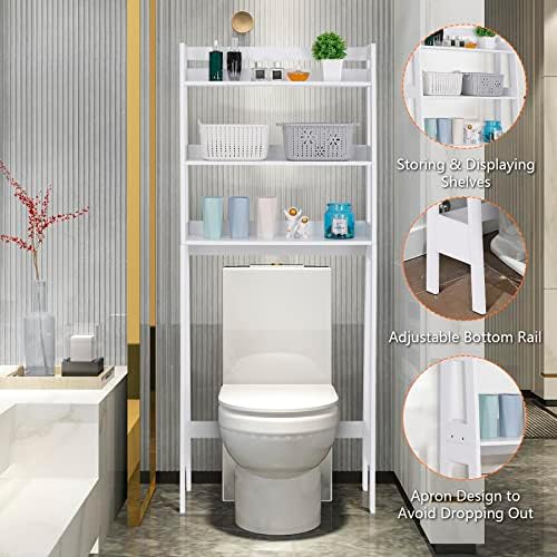 SUPER DEAL 3 Tiers Over The Toilet Bathroom Storage Shelf, Freestanding Wooden Bathroom Organizer Rack with Shelves for Laundry Restroom, White - Image 3