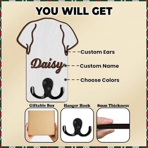 Personalized Dog Leash Holder, Custom Dog Ear Harness Wall Hanger Organizer with Name, Decorative Hooks for Leashes, Keys, Collars, Leash Rack Wall Mount for Entryway, Hallway, Gift for Pet Lovers - Image 7