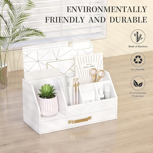 Wisuce Bamboo Mail Organizer Countertop with Drawers, Wooden Desk Organizer File Bill Sorter Storage Box for Desktop Letter Envelope Countertop Holder for Office Home School Organization - Image 2
