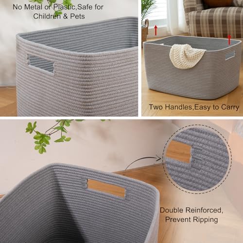 OIAHOMY 118L XXXLarge Rope Storage Basket, Oversized Blanket Basket Grey - Image 6