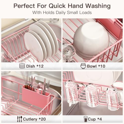 MAJALiS Pink Expandable Dish Drying Rack Over Sink with Extra Drying Mat - Image 7