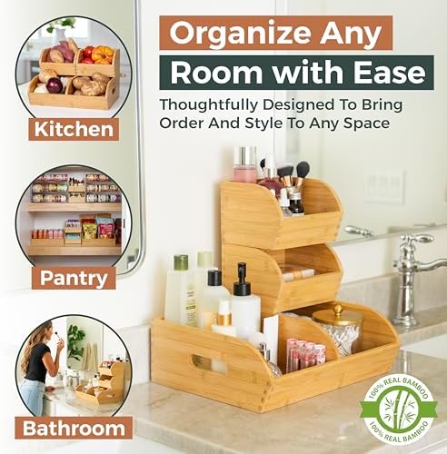 Potato and Onion Storage Bin, Stackable Bamboo Pantry Organizer and Storage - Image 4