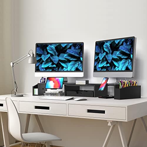 Simple Houseware Desk Dual Monitor Stand Riser with Drawer, Black - Image 5