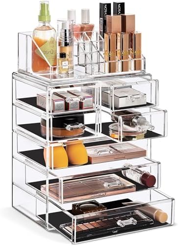 Sorbus Makeup Organizer, 7-Drawer Acrylic 2-Piece Set (Clear) by Sorbus