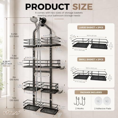 4-Tier Hanging Shower Caddy for Handheld Showerhead, Matte Black - Image 2