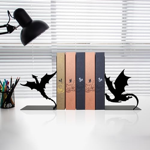 Fourth Dragon Bookends with Fantasy Wing Design, Dark Academia Shelf Decor - Image 5