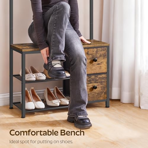 YATINEY 5-in-1 Hall Tree with Drawers, Entryway Bench with 8 Adjustable Coat Rack and Shoe Storage, Industrial Coat Rack with Bench for Entryway and Front Door, Rustic Brown and Black MT06BR - Image 5