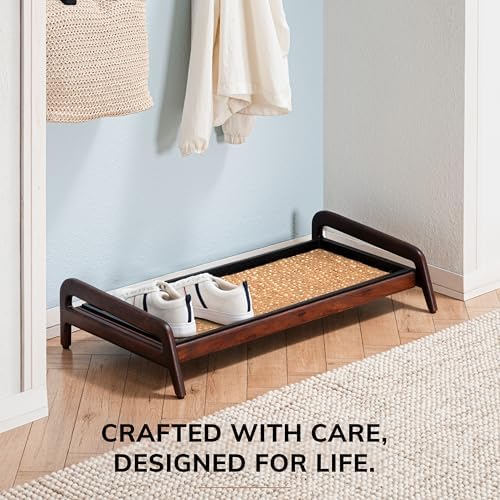 Anji Mountain Heavy Duty Waterproof Wooden Shoe Storage Mat Organizer/Boot Storage Tray Multi Use for Entryway with Coir, Tan and Khaki Insert, 1 Tier, Fits 3 Pair (36.5" Wide) - Image 5