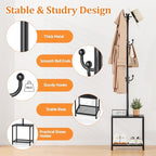 Hall Tree with Bench and Shoe Storage, Coat Rack Freestanding Coat Rack Shoe Bench, Corner Coat Hanger Stand Standing Hat Rack, Tree Stand Purse Rack Tree Black Coat Racks with Shelf - Image 3