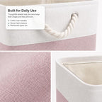 11x11 Inch Cube Storage Bins, 8 Pack Collapsible Fabric Storage Cubes with Rope Handles, Waterproof Foldable Storage Baskets for Cube Shelves, Closet, Clothes, Toys, Books, White & Pink - Image 4