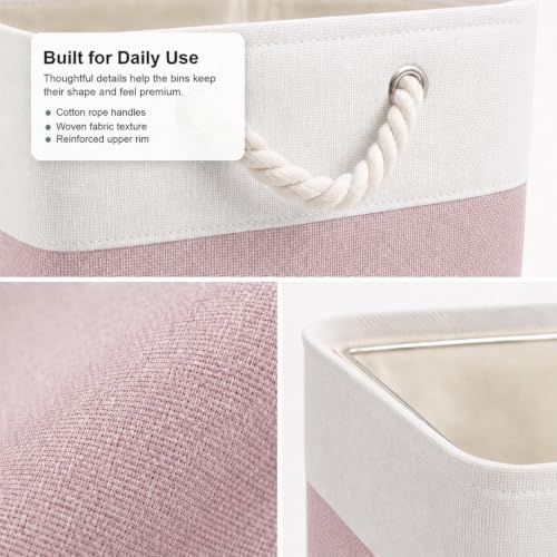 11x11 Inch Cube Storage Bins, 8 Pack Collapsible Fabric Storage Cubes with Rope Handles, Waterproof Foldable Storage Baskets for Cube Shelves, Closet, Clothes, Toys, Books, White & Pink - Image 4