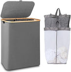IEGrow Laundry Hamper with Lid,150L Laundry Basket with 2 Mesh Bags,Grey by iEGrow