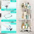 HapiRm Corner Shower Caddy Standing - 3 Tier Shower Organizer Corner with Soap Holder, Rustproof Bathroom Standing Organizer with 4 Hooks, White - Image 2