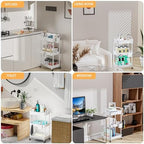 3 Tier Rolling Utility Cart with Drawer,REBECAT Utility Cart Made of Multifunctional Storage Organizer Tool for Kitchen,Bathroom,Living Room,Office(White) - Image 6