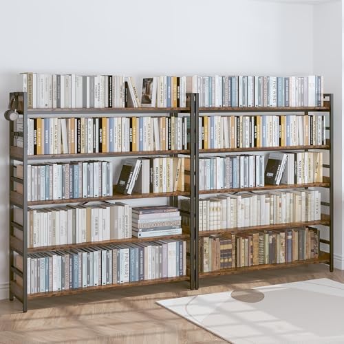HCHQHS 5 Tier Bookshelf, Adjustable Industrial Bookcase, Vertical Tall Book Shelf, Wood and Black Metal Open Bookshelves for Home Office, Living Room, Bedroom - Image 2