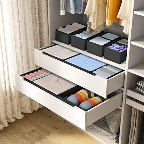 DIMJ Clothes Drawer Organizer, 12 Packs, Foldable Underwear Organizer for Baby Clothes, Tie, Bra, Sock (Black) - Image 6