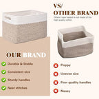 Storage Baskets for Organizing, 4 Pack Baskets for Shelves, Decorative Storage Bins for Shelves, Cotton Rope Storage Basket with Handles, Woven Basket for Storage, 13''Lx8.7''Wx7.9''H, White & Brown - Image 4