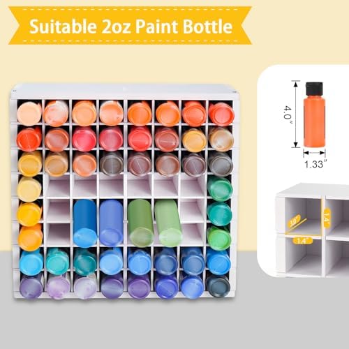 Krafetto 64 Grids Craft Paint Storage Organizer, Wall-mountable Paints Holder, Stackable Paint Bottle Rack Stand for 2oz Acrylic Craft Paints - Image 3