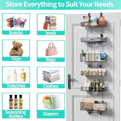 HapiRm Over Door Organizer Storage - Separable Door Organizer Hanging with 6 Metal Large Capacity Baskets for Bathroom Bedroom Kitchen Pantry Closet (Black) - Image 5