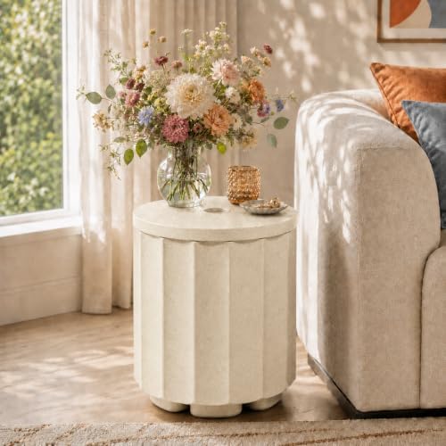 Umbrella Side Table with Hole, Weighted Umbrella Base, Beige - Image 6