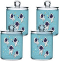 Fustylead 4 Pack Cute Astronauts in Space Qtip Holder Dispensers for Cotton Swab, Ball, Round Pads, Floss, Plastic Apothecary Jar Set for Bathroom Canister Storage by Fustylead