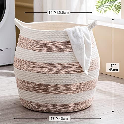 KAKAMAY Woven Baskets for Storage(17"x17"),Large Cotton Rope Woven Baby Laundry Hamper,Collapsible Laundry Basket, Blanket Basket for Organizing Living Room,Nursery,Pillows,Toy Chest(Rose) - Image 7