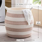 KAKAMAY Woven Baskets for Storage(17"x17"),Large Cotton Rope Woven Baby Laundry Hamper,Collapsible Laundry Basket, Blanket Basket for Organizing Living Room,Nursery,Pillows,Toy Chest(Rose) - Image 7