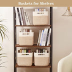 OIAHOMY 4 Pack Storage Basket, 13"x9"x7.8" Cotton Rope Baskets for Shelves, Closet Organizer for Bedroom & Living Room, Soft Decorative Bins for Organizing Towels, Books & Toys, Brown & White - Image 6