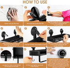 Suction Cup Shower Caddy with 5 Hooks & Towel Rrack 15.7inch Black - Image 4