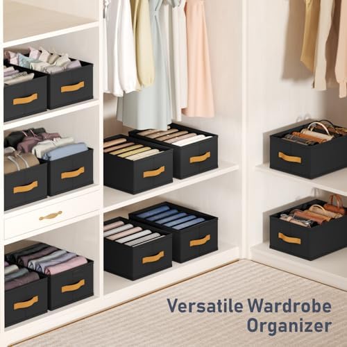 DIMJ Wardrobe Clothes Organizer - Foldable Closet Drawer Organizer Dividers for Jeans, Pants, Sweater, T Shirt, Storage Bins with Handles for Shelf - Image 6
