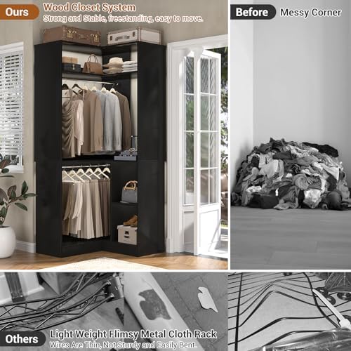 Aheaplus Corner Closet System with Shelves, L Shaped Walk-in Closets, Black - Image 4